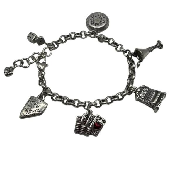 BRIGHTON VIVA LAS VEGAS NEVADA STATE SILVER Casino Dice Plated Charm‎ Bracelet - Picture 2 of 8